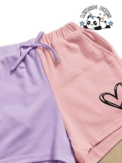 LEZONKIDS - Customized Designs Beaded Set Color Block Kids Trackset Girls Clothing Sets for Summer